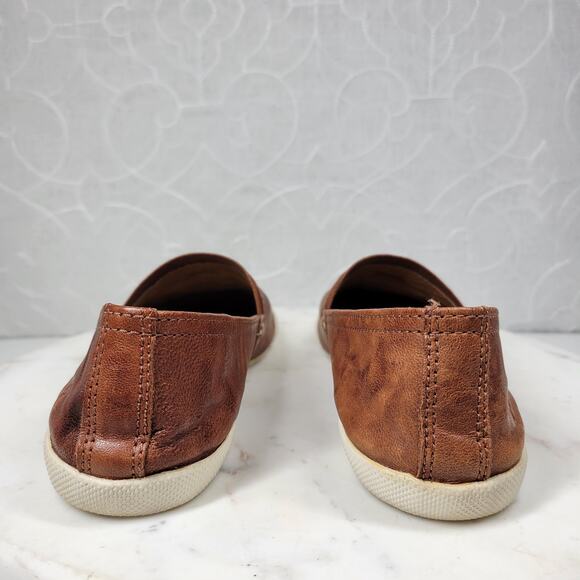 Frye Melanie Shoes Womens 7 Cognac Brown Leather Embossed Logo Slip On Flats - Picture 7 of 16